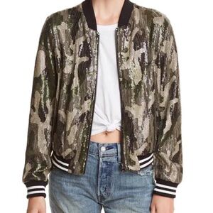 Aqua Sequin Camouflage Bomber Jacket